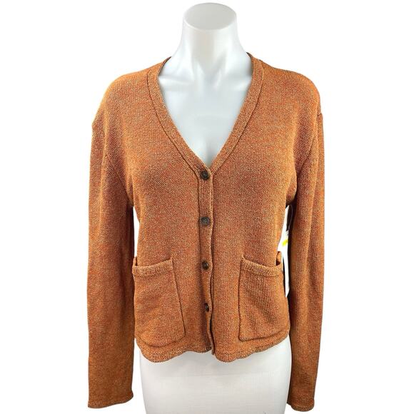 NEW Argent Orange Marled Pocket V Neck Cozy Button Up Cardigan Sweater Top Sz S - Picture 1 of 5